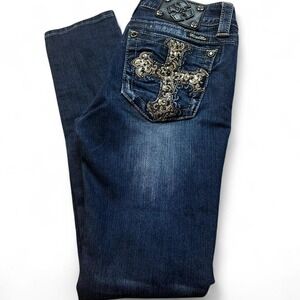 Miss Me signature rise skinny dark wash denim punk jeans size 28